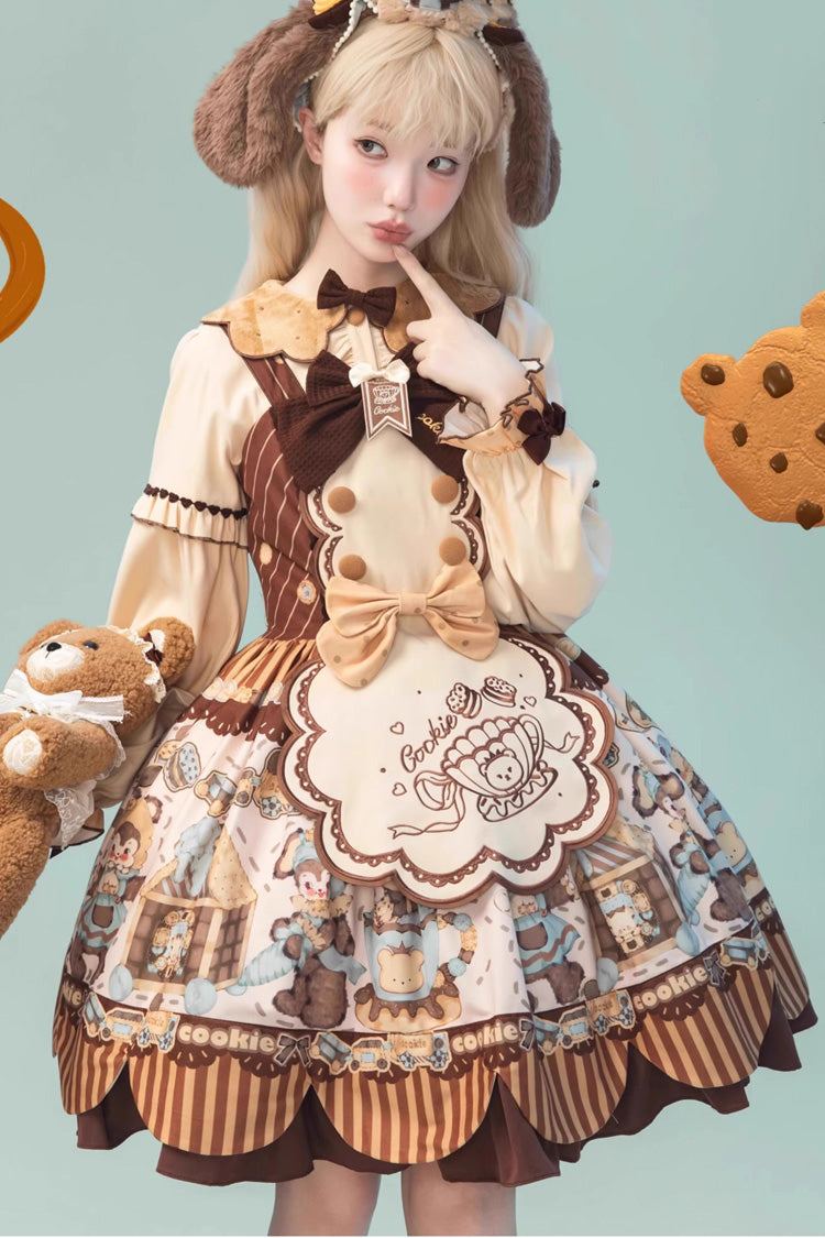 Sweet Lolita JSK - Bear Cookie, 2 Colors, Printed, Bow Detail - additional product view 5