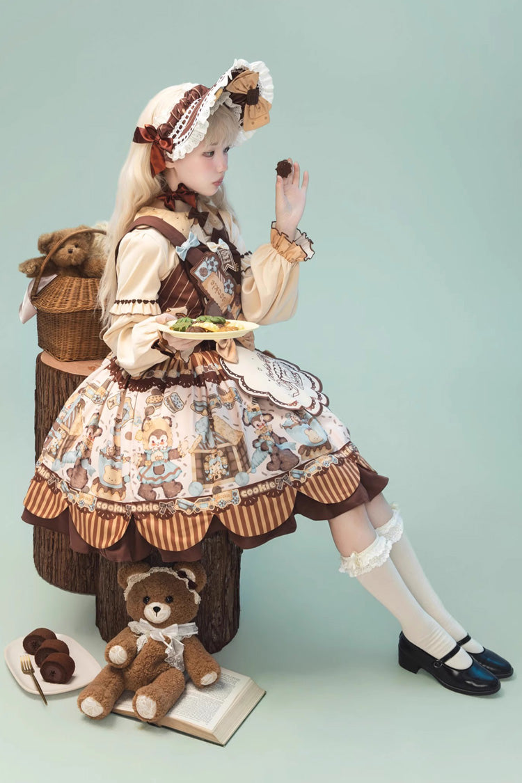 Sweet Lolita JSK - Bear Cookie, 2 Colors, Printed, Bow Detail - additional product view 6