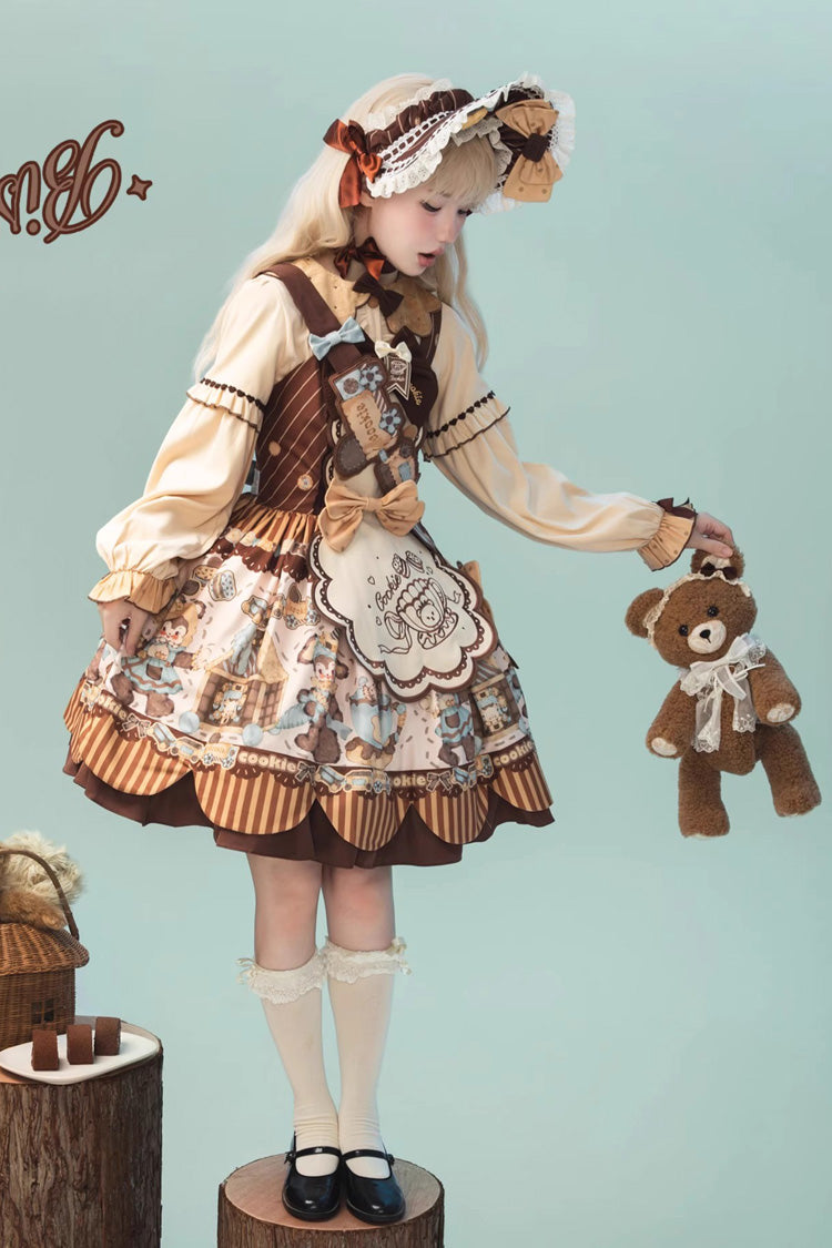 Sweet Lolita JSK - Bear Cookie, 2 Colors, Printed, Bow Detail - additional product view 7