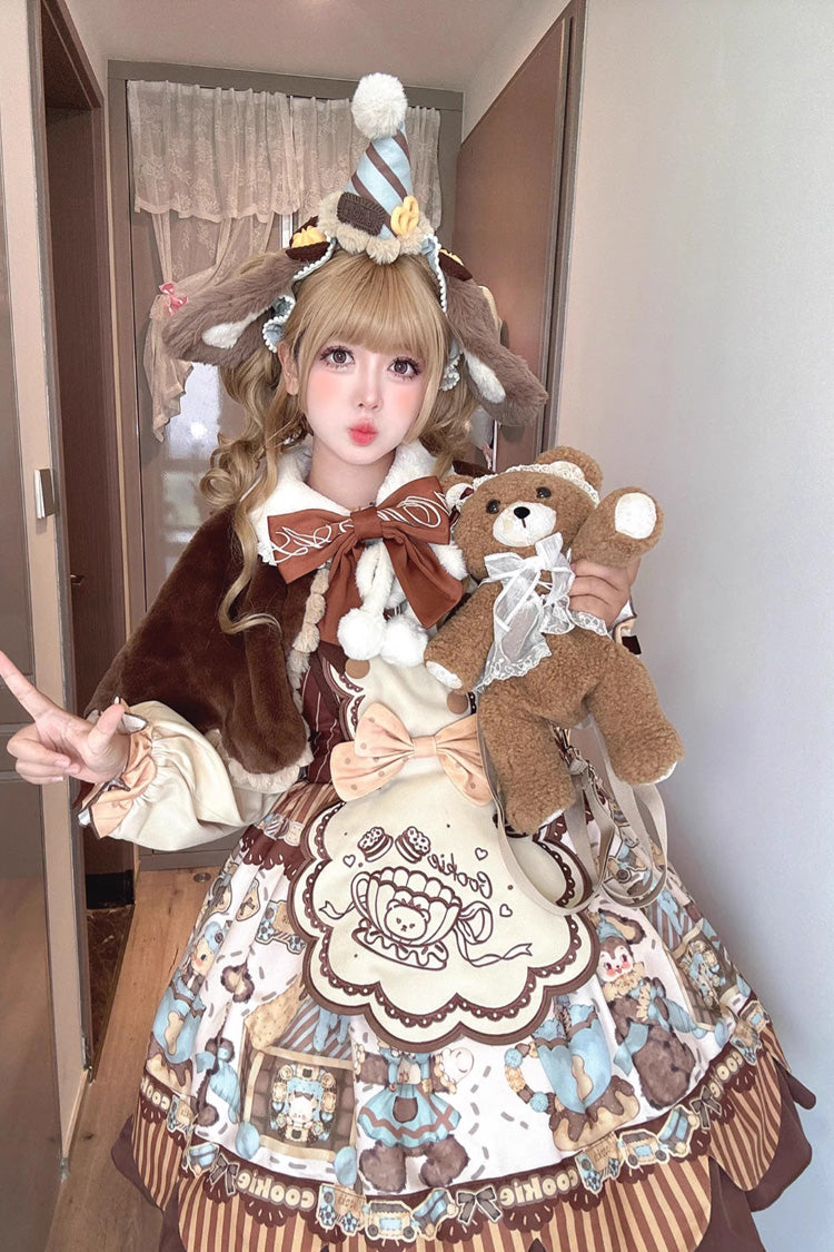 Sweet Lolita JSK - Bear Cookie, 2 Colors, Printed, Bow Detail - additional product view 8