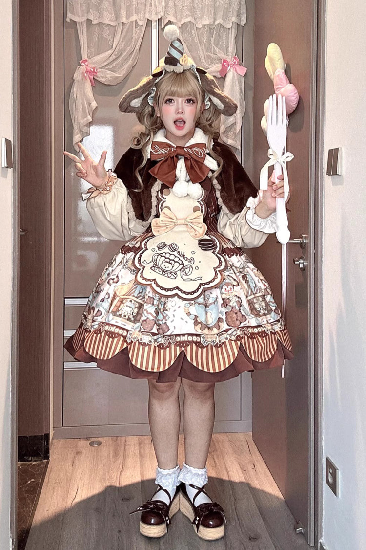 Sweet Lolita JSK - Bear Cookie, 2 Colors, Printed, Bow Detail - additional product view 9