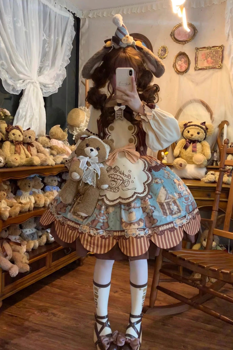 Sweet Lolita JSK - Bear Cookie, 2 Colors, Printed, Bow Detail - additional product view 10