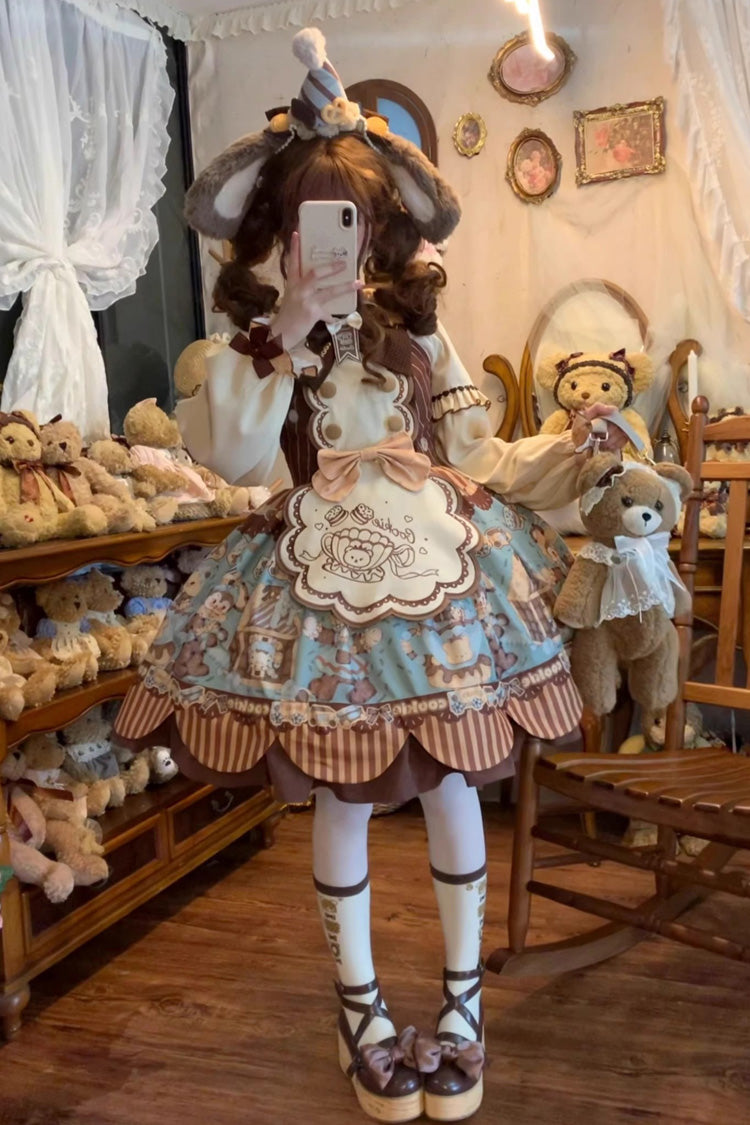 Sweet Lolita JSK - Bear Cookie, 2 Colors, Printed, Bow Detail - additional product view 11