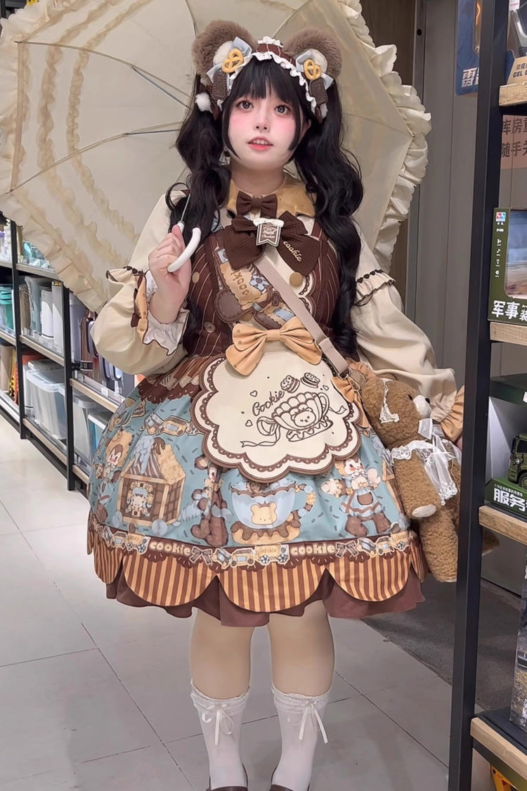 Sweet Lolita JSK - Bear Cookie, 2 Colors, Printed, Bow Detail - additional product view 12