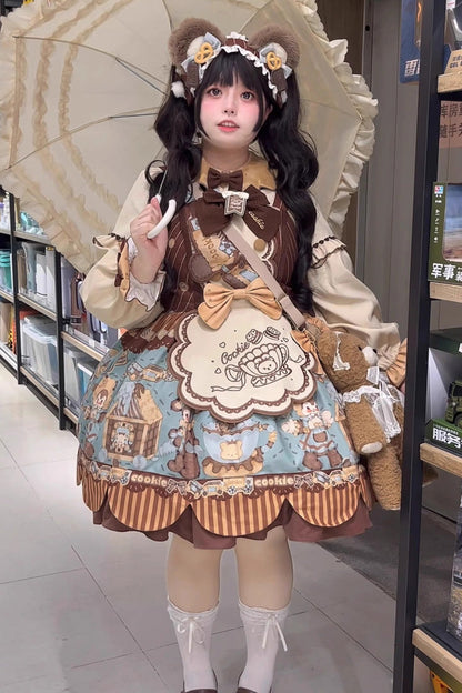 Sweet Lolita JSK - Bear Cookie, 2 Colors, Printed, Bow Detail - additional product view 12