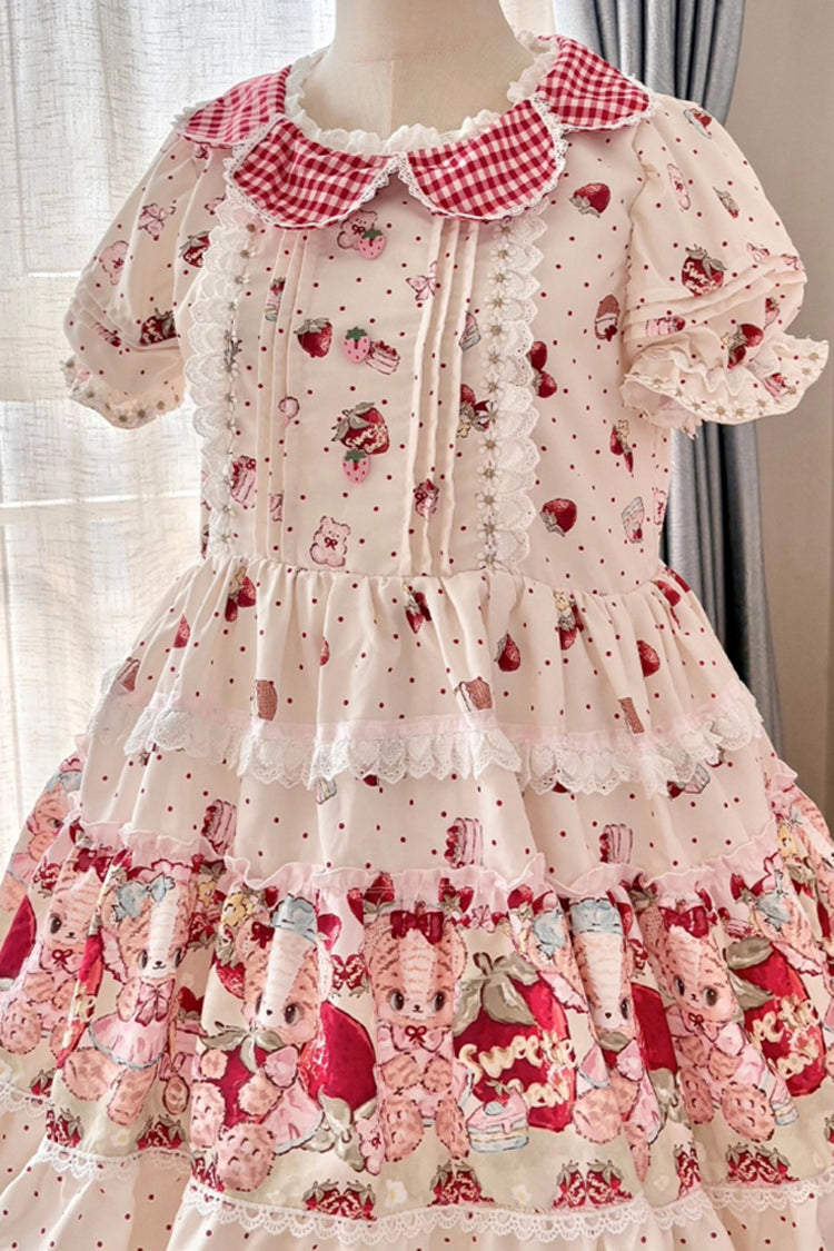 Sweet Lolita JSK - Bear Strawberry Ode, Ivory, Layered, Bow Detail, Ruffled - additional product view 6