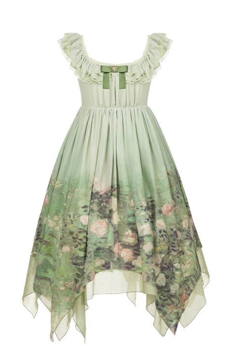 Sweet Lolita JSK - Blooming Roses, Green, Printed, Bow Detail, Ruffled - additional product view 3