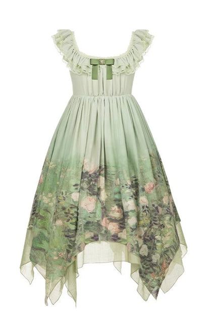 Sweet Lolita JSK - Blooming Roses, Green, Printed, Bow Detail, Ruffled - additional product view 3