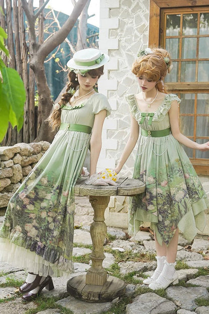 Sweet Lolita JSK - Blooming Roses, Green, Printed, Bow Detail, Ruffled - additional product view 11