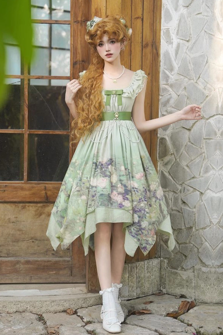 Sweet Lolita JSK - Blooming Roses, Green, Printed, Bow Detail, Ruffled - additional product view 15