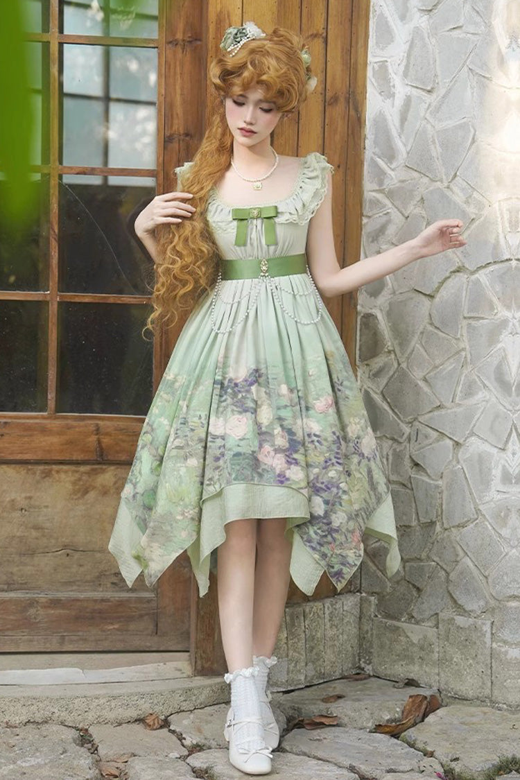Sweet Lolita JSK - Blooming Roses, Green, Printed, Bow Detail, Ruffled - additional product view 16