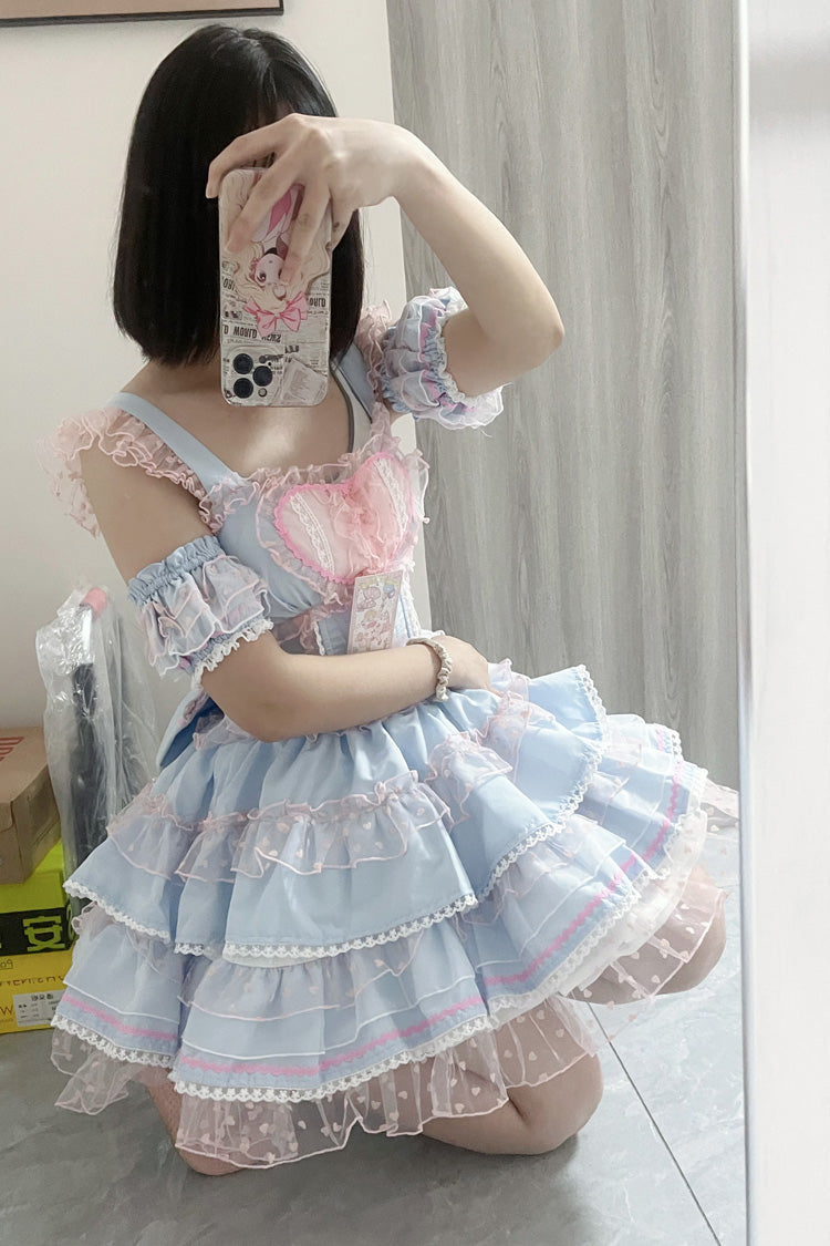 Sweet Lolita JSK - Blue/pink Pray Multi-layered, 2 Colors, Lace Trim, Ruffled - additional product view 2