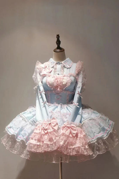Sweet Lolita JSK - Blue/pink Pray Multi-layered, 2 Colors, Lace Trim, Ruffled - additional product view 7
