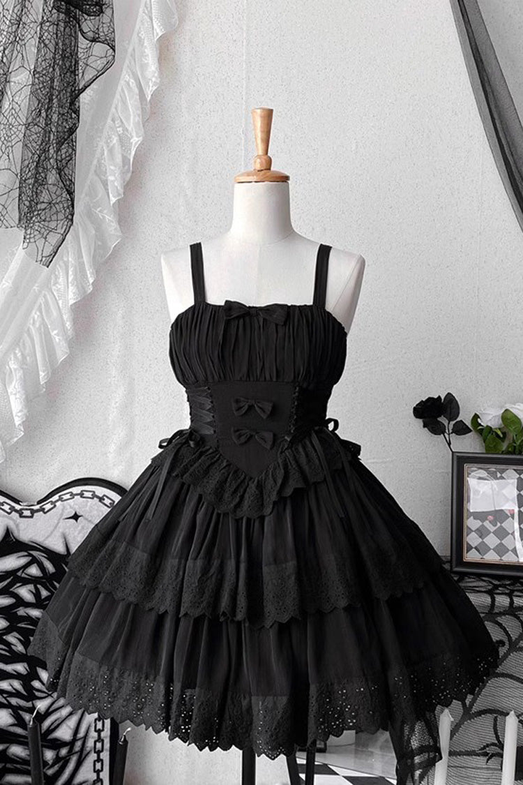 Sweet Lolita JSK - Bowknot Hollow Tiered Colors, 2 Colors, Layered, Gothic Style - additional product view 3