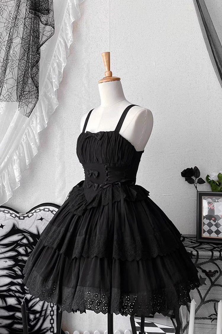 Sweet Lolita JSK - Bowknot Hollow Tiered Colors, 2 Colors, Layered, Gothic Style - additional product view 4
