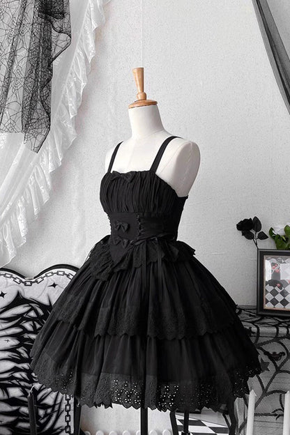Sweet Lolita JSK - Bowknot Hollow Tiered Colors, 2 Colors, Layered, Gothic Style - additional product view 4