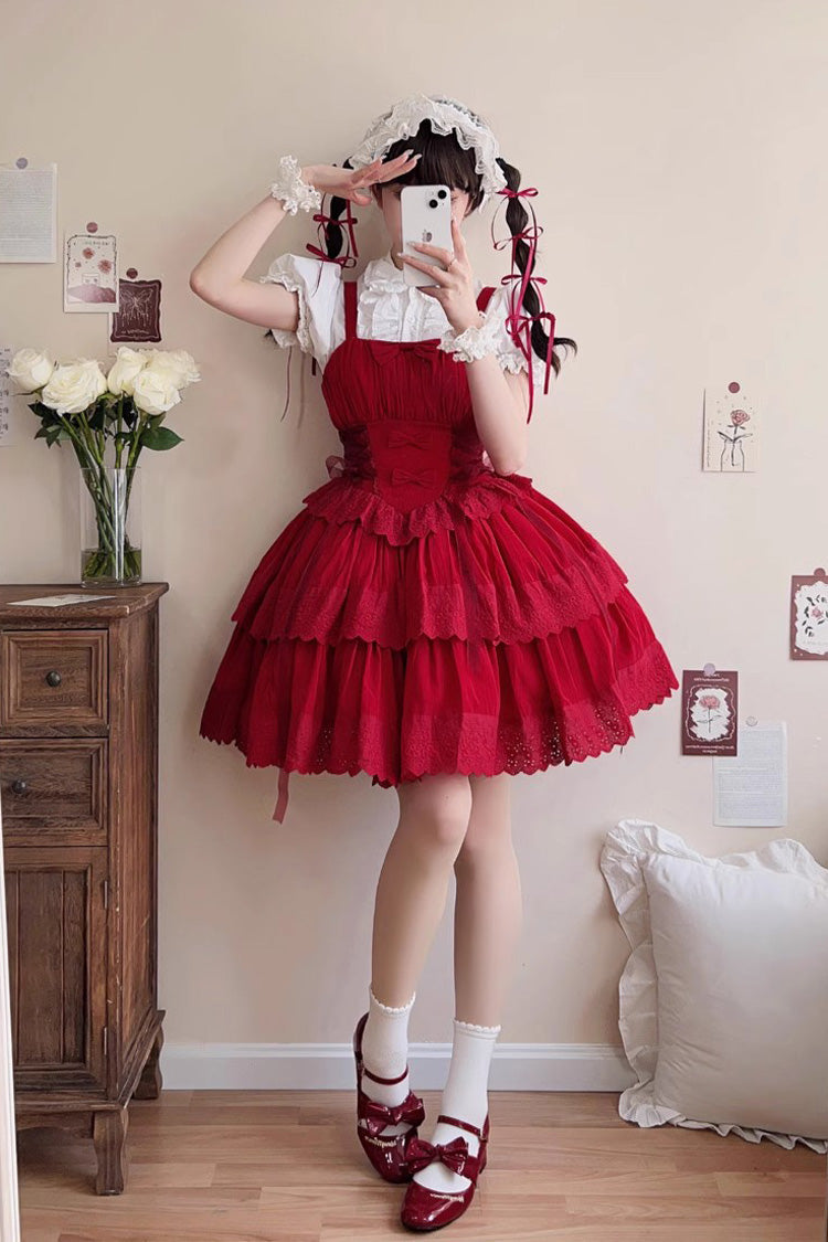 Sweet Lolita JSK - Bowknot Hollow Tiered Colors, 2 Colors, Layered, Gothic Style - additional product view 5