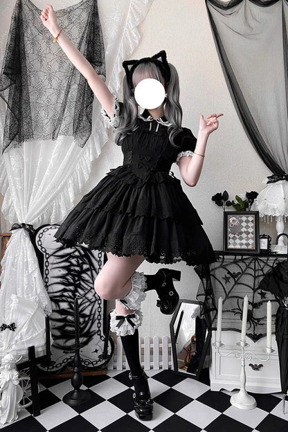 Sweet Lolita JSK - Bowknot Hollow Tiered Colors, 2 Colors, Layered, Gothic Style - additional product view 6