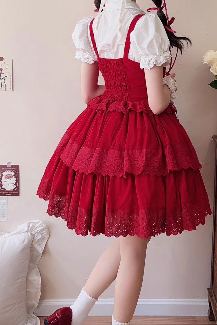 Sweet Lolita JSK - Bowknot Hollow Tiered Colors, 2 Colors, Layered, Gothic Style - additional product view 7