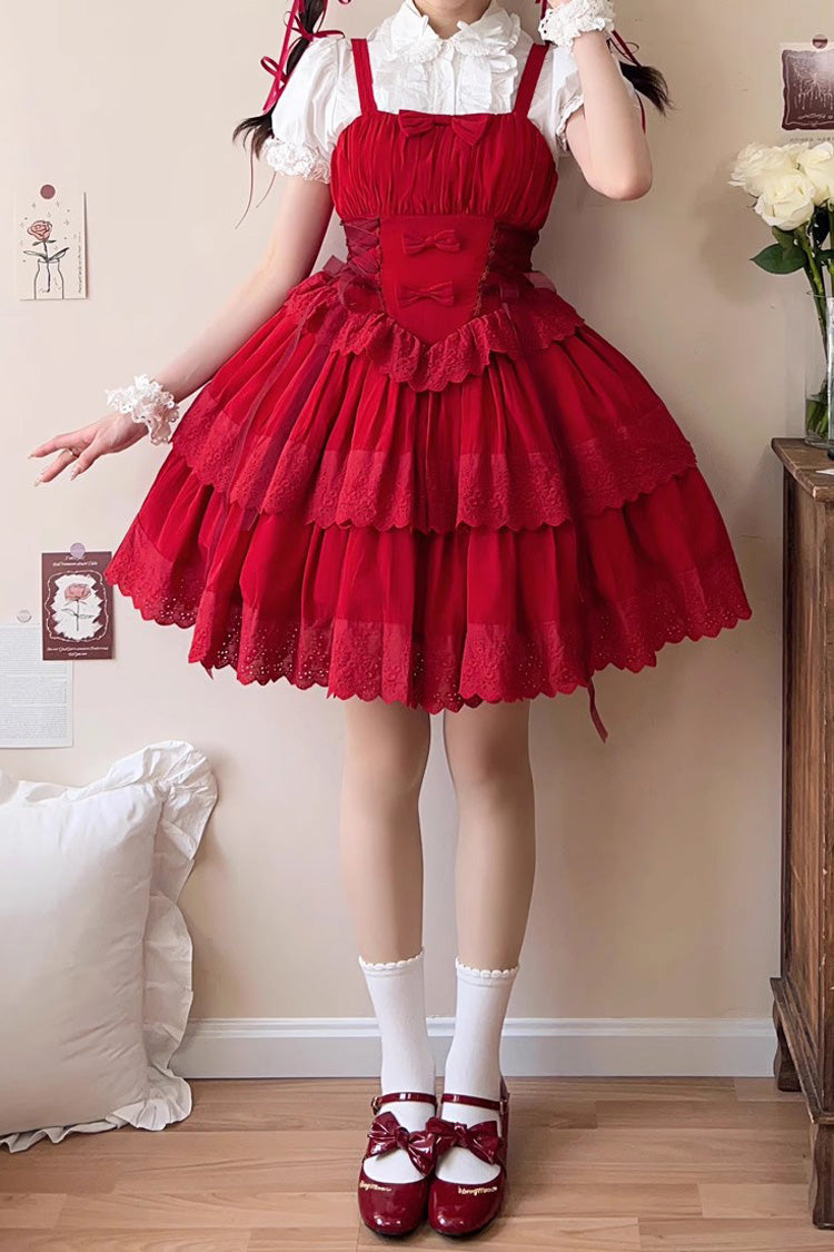Sweet Lolita JSK - Bowknot Hollow Tiered Colors, 2 Colors, Layered, Gothic Style - additional product view 8