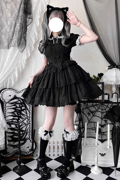 Sweet Lolita JSK - Bowknot Hollow Tiered Colors, 2 Colors, Layered, Gothic Style - main product image