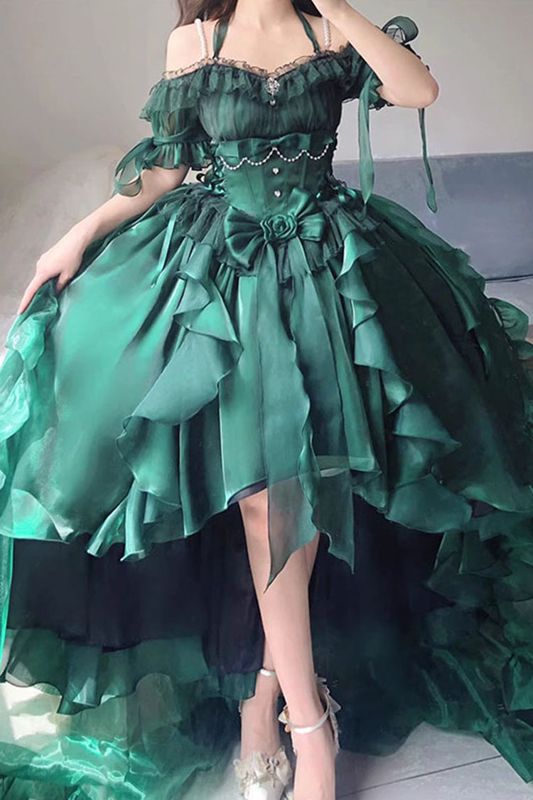 Sweet Lolita JSK - Bowknot Irregular Princess, Green, Bow Detail - additional product view 3