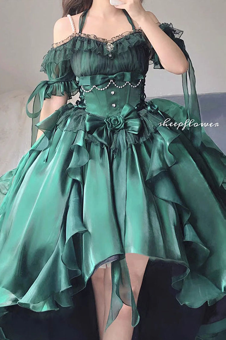Sweet Lolita JSK - Bowknot Irregular Princess, Green, Bow Detail - additional product view 4
