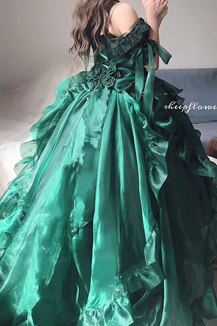 Sweet Lolita JSK - Bowknot Irregular Princess, Green, Bow Detail - additional product view 5