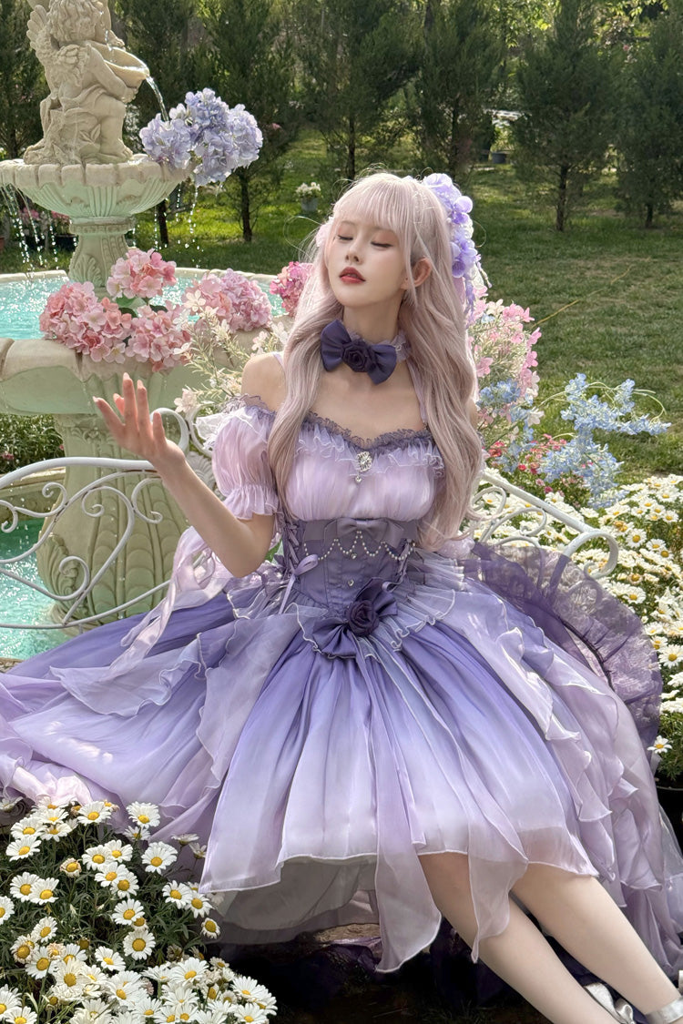 Sweet Lolita JSK - Bowknot Irregular Princess, Purple, Bow Detail - additional product view 3