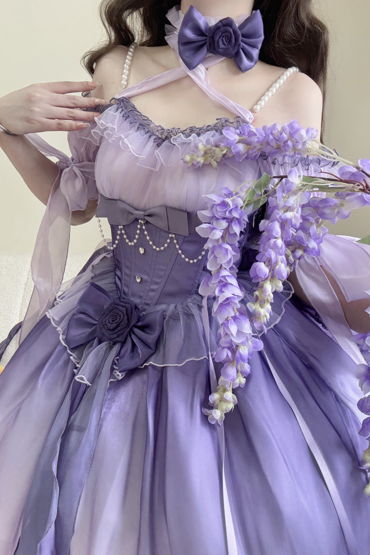 Sweet Lolita JSK - Bowknot Irregular Princess, Purple, Bow Detail - additional product view 4