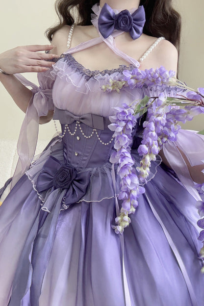 Sweet Lolita JSK - Bowknot Irregular Princess, Purple, Bow Detail - additional product view 4