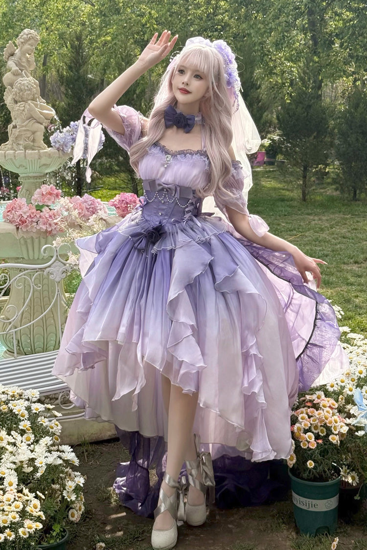 Sweet Lolita JSK - Bowknot Irregular Princess, Purple, Bow Detail - main product image