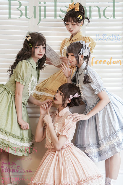 Sweet Lolita JSK - Buji Island, 4 Colors, Ruffled, Bow Detail - additional product view 3