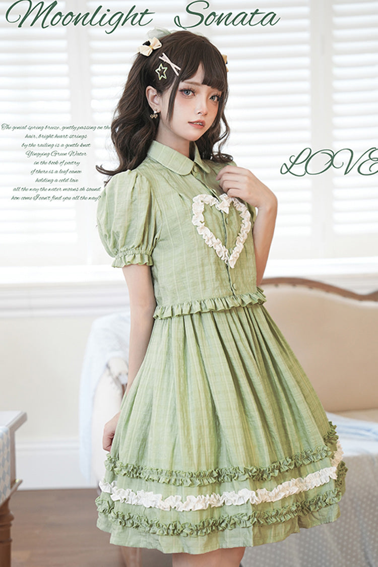 Sweet Lolita JSK - Buji Island, 4 Colors, Ruffled, Bow Detail - XS Green / S Green / M Green option