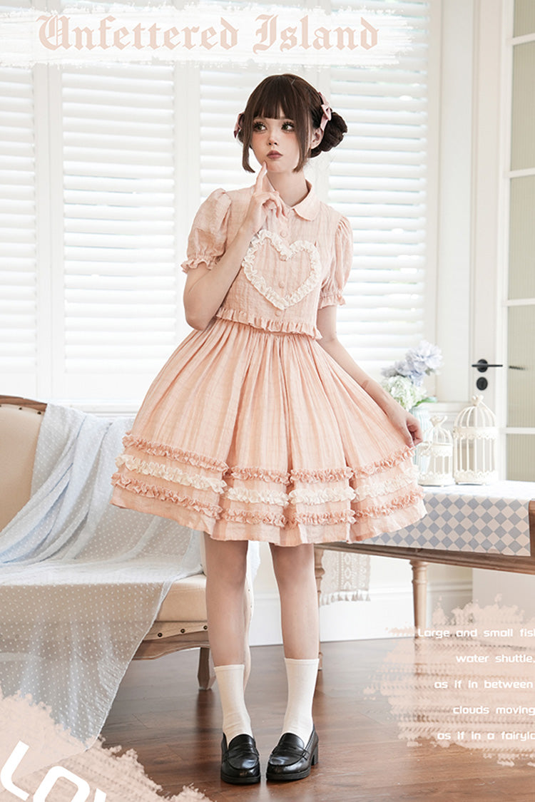 Sweet Lolita JSK - Buji Island, 4 Colors, Ruffled, Bow Detail - XS Pink / S Pink / M Pink option