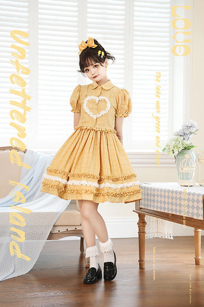 Sweet Lolita JSK - Buji Island, 4 Colors, Ruffled, Bow Detail - XS Yellow / S Yellow / M Yellow option