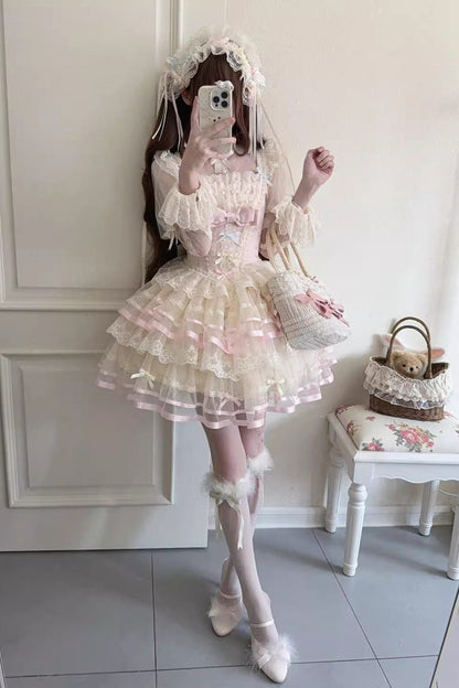 Sweet Lolita JSK - Butterfly Heart Ballet, Pink, Layered, Ballet-Inspired Style - additional product view 5