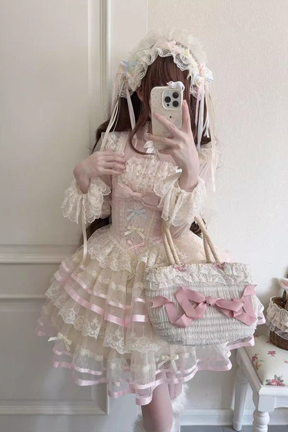 Sweet Lolita JSK - Butterfly Heart Ballet, Pink, Layered, Ballet-Inspired Style - main product image