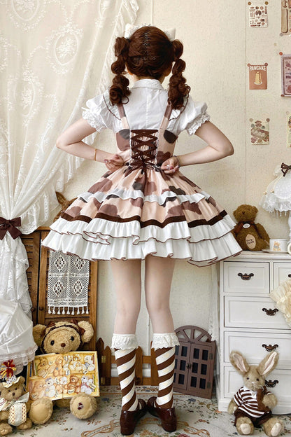 Sweet Lolita JSK - Calico Cat, Brown, Layered, Bow Detail, Ruffled - additional product view 2