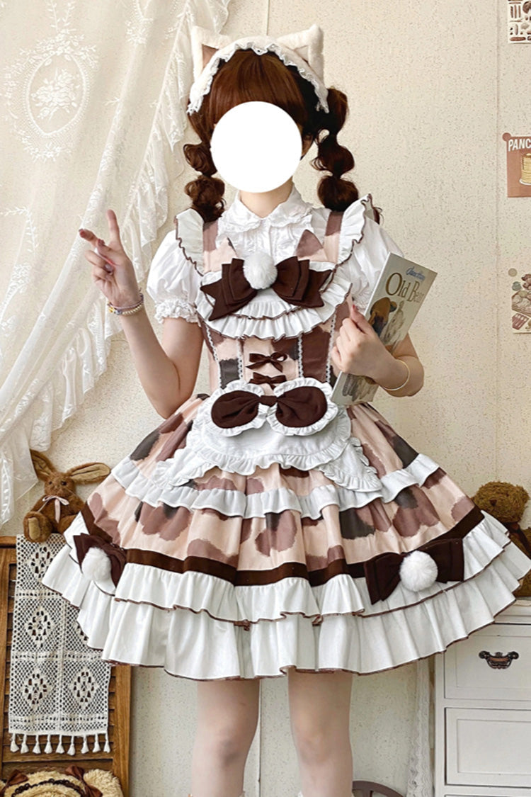 Sweet Lolita JSK - Calico Cat, Brown, Layered, Bow Detail, Ruffled - additional product view 3