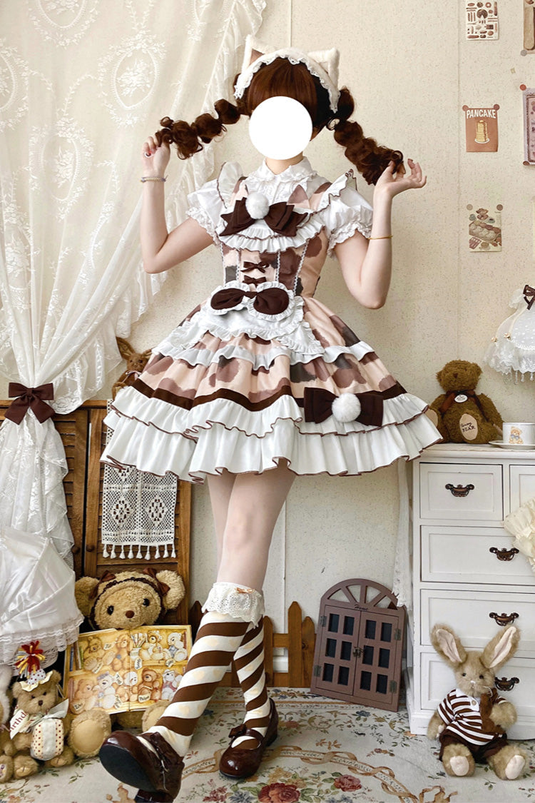 Sweet Lolita JSK - Calico Cat, Brown, Layered, Bow Detail, Ruffled - additional product view 4
