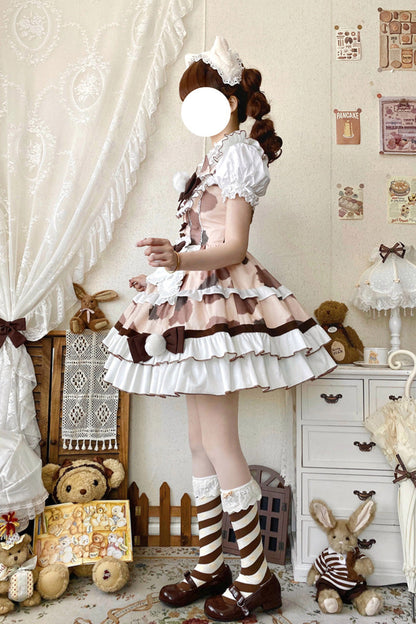 Sweet Lolita JSK - Calico Cat, Brown, Layered, Bow Detail, Ruffled - additional product view 6