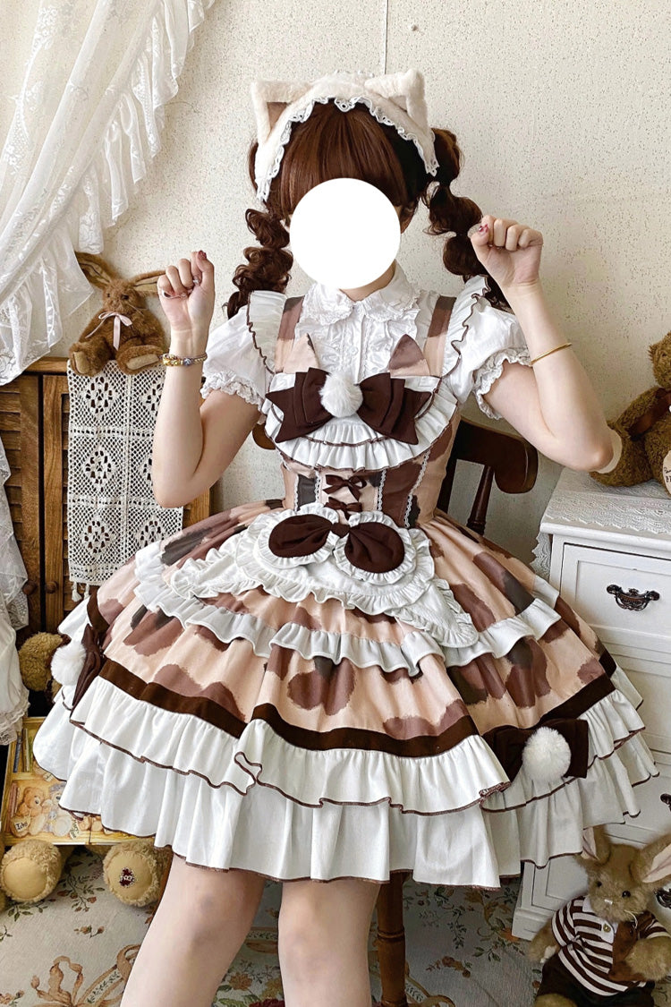 Sweet Lolita JSK - Calico Cat, Brown, Layered, Bow Detail, Ruffled - main product image