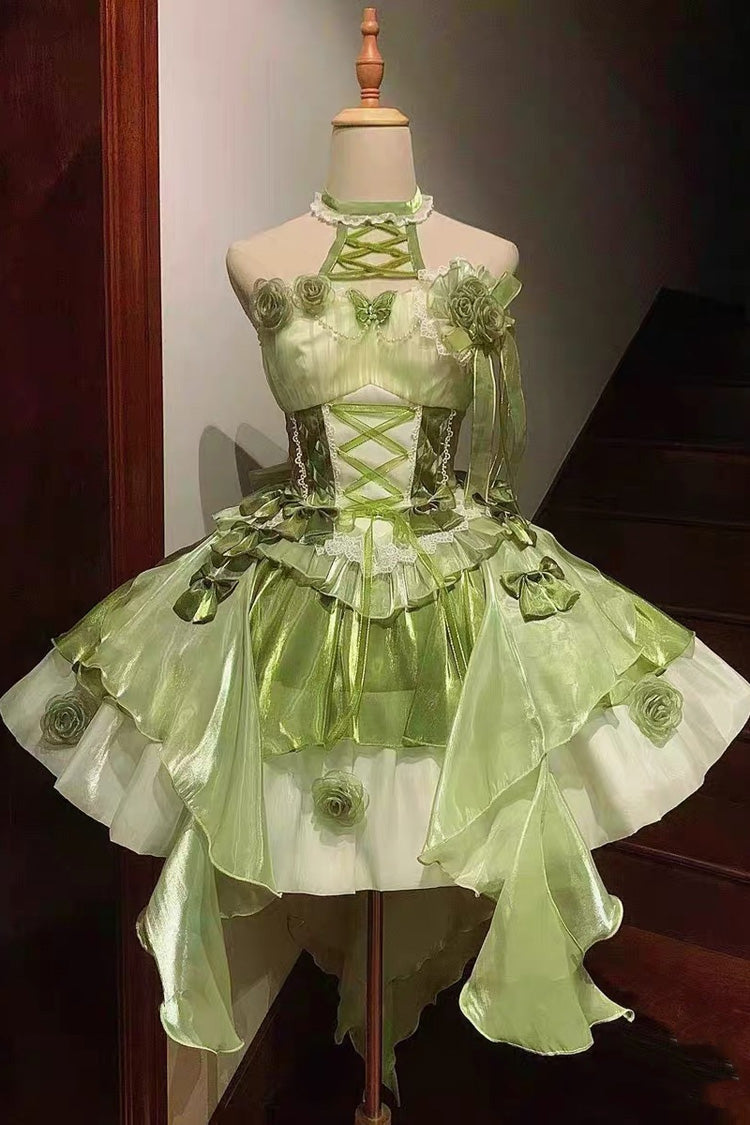 Sweet Lolita JSK - Camellia Covenant, Green, Lace Trim, Ruffled, Lace-Up - additional product view 2