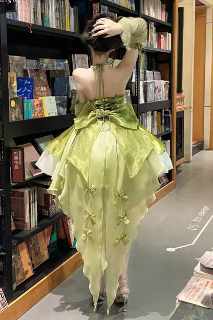 Sweet Lolita JSK - Camellia Covenant, Green, Lace Trim, Ruffled, Lace-Up - additional product view 3