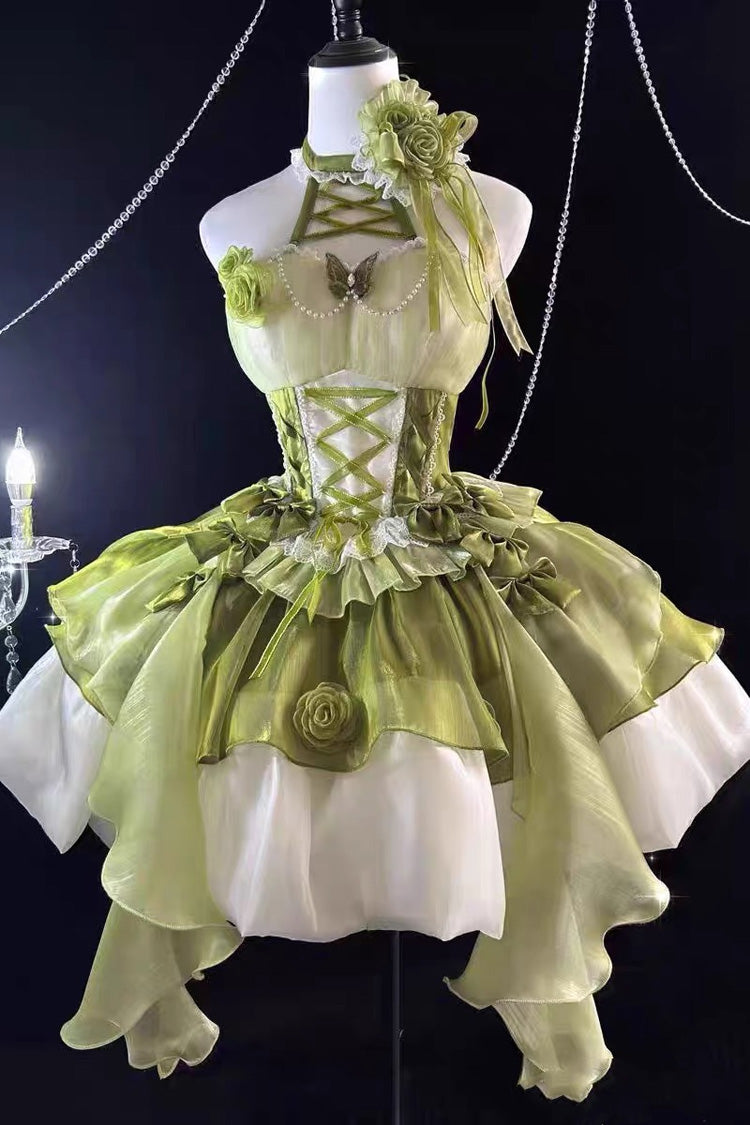 Sweet Lolita JSK - Camellia Covenant, Green, Lace Trim, Ruffled, Lace-Up - additional product view 4