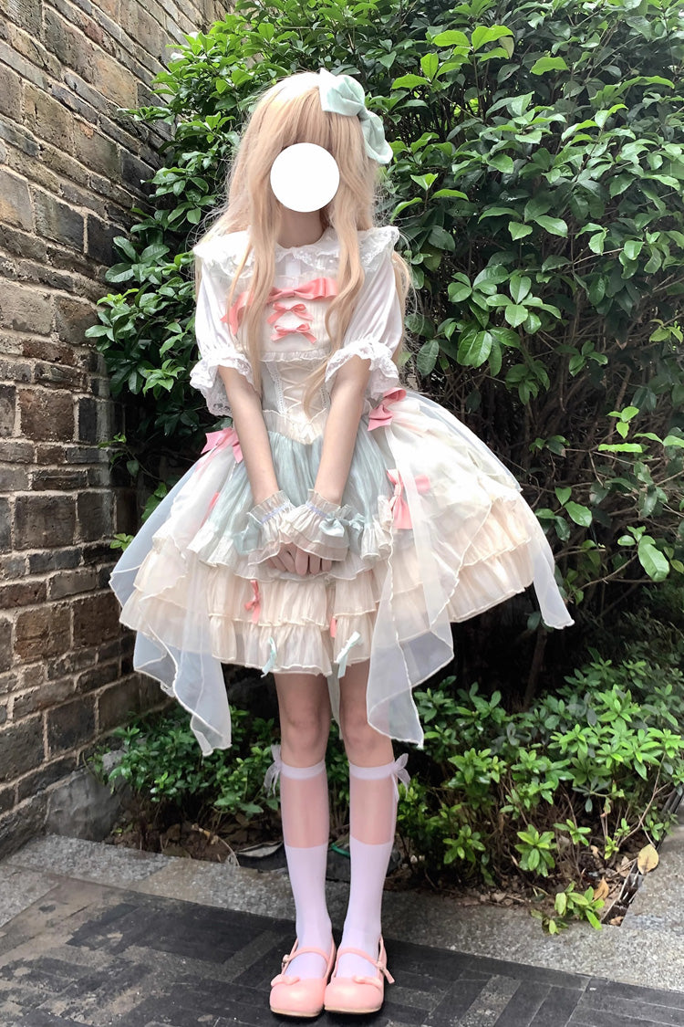 Sweet Lolita JSK - Camellia Love, Green, Ruffled, Layered, Bow Detail - additional product view 3