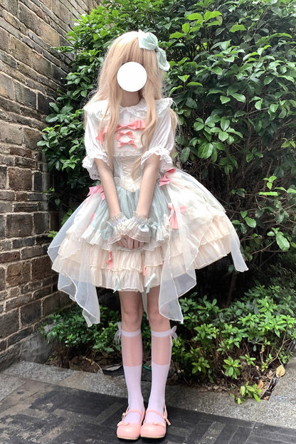 Sweet Lolita JSK - Camellia Love, Green, Ruffled, Layered, Bow Detail - additional product view 3