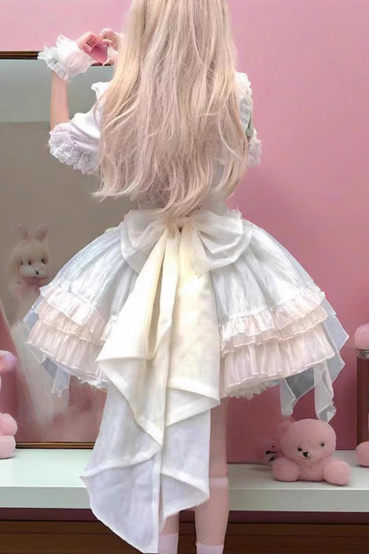 Sweet Lolita JSK - Camellia Love, Green, Ruffled, Layered, Bow Detail - additional product view 6