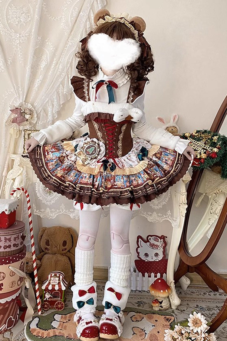 Sweet Lolita JSK - Candy House, Brown, Ruffled, Printed, Layered - additional product view 2